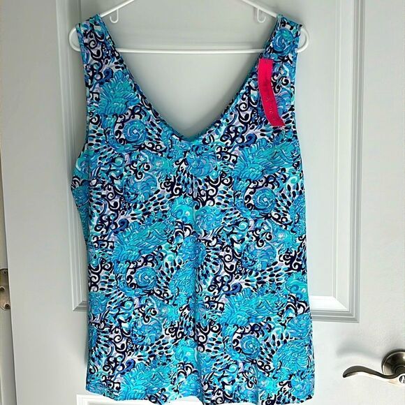 Lilly Pulitzer Gigi Light Aqua Spritz Double Sided V Neck 100 % Cotton - Picture 1 of 7